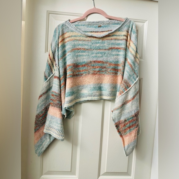 Free People Saturn Pastel Striped Knit Poncho Shrug Sweater S M L - Picture 10 of 16